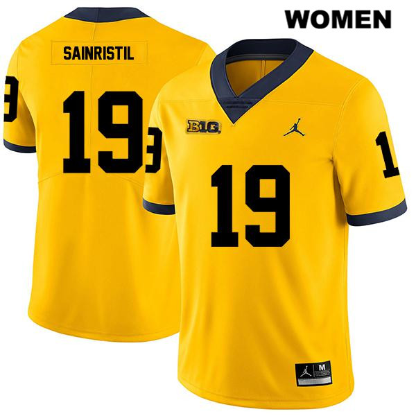 Women's NCAA Michigan Wolverines Mike Sainristil #19 Yellow Jordan Brand Authentic Stitched Legend Football College Jersey XK25T28DP